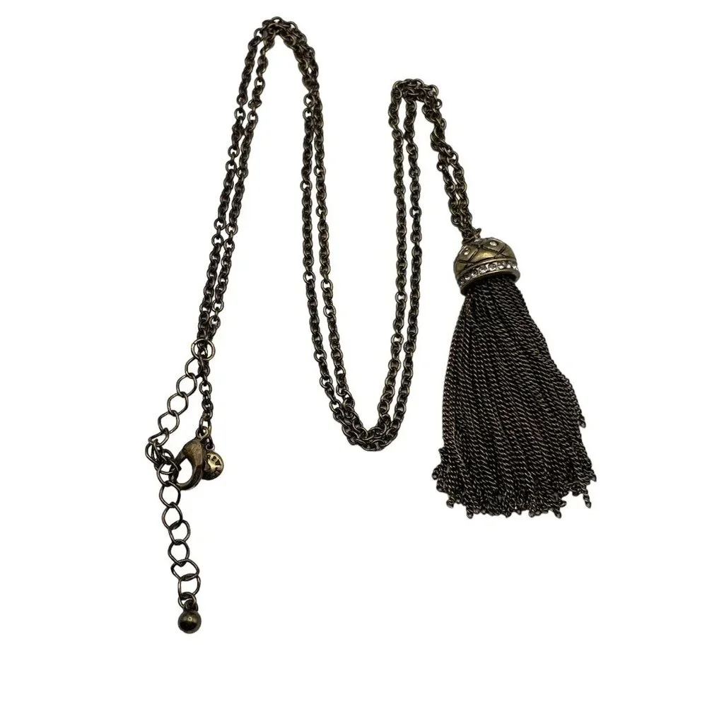 J Crew Pavé Clear Rhinestone Dome Tassel Chain Necklace‎ Gold Tone Adjustable
